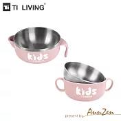 【AnnZen】《Ti-living》純鈦兒童-學習雙層組合碗 -大+注水保溫保冷碗(三色可選)蜜桃粉
