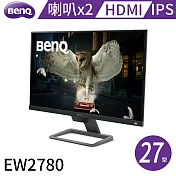 BenQ 27型IPS廣視角影音娛樂護眼螢幕-EW2780(HDMI/喇叭2.5W*2/耳機孔/支援壁掛)