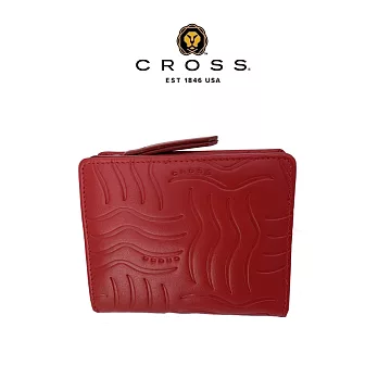 【CROSS】台灣總經銷 限量2折 頂級小牛皮女用短夾零錢包 全新專櫃展示品 (紅色 贈禮盒提袋)