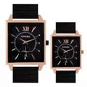 LONGBO龍波 80492 時尚方形小秒設計對錶手錶 - 黑玫 小