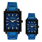 LONGBO龍波 80531 時尚方形簡約刻度鋼帶手錶對錶 - 藍色 小