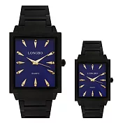 LONGBO龍波 80531 時尚方形簡約刻度鋼帶手錶對錶 - 黑色 小