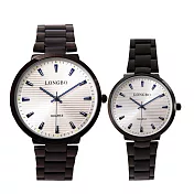 LONGBO龍波 80559 簡單線條簡易刻度時尚對錶手錶 - 銀面藍針 小