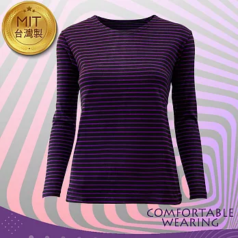 【COMFORTABLE WEARING】MIT-蓄熱保暖衣-條紋-紫L紫