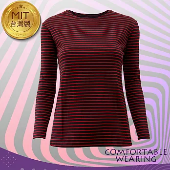 【COMFORTABLE WEARING】MIT-蓄熱保暖衣-條紋-紅L紅