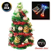 台灣製迷你1呎/1尺(30cm)裝飾綠色聖誕樹(木質小鐘系)+LED20燈彩光電池燈*1(免組裝)本島免運費金色