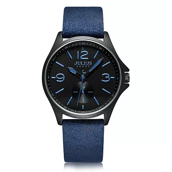 【JULIUS】JULIUS聚利時 玩酷時者皮革錶帶腕錶(四色/42.5X46.5mm)寶藍