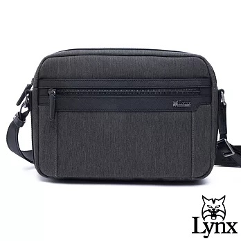 Lynx - 美國山貓進口牛皮mix防潑水質男多層收納側背包灰色