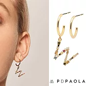 PD PAOLA 西班牙時尚潮牌 金色字母耳環 彩鑽耳環 925純銀鑲18K金 W