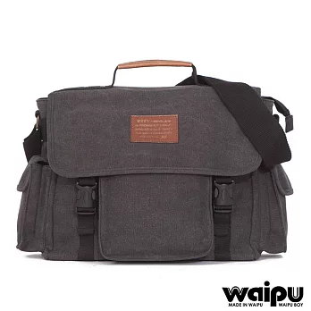 WAIPU 時尚多功能側背包 帆布包 男女休閒包 背包 掀蓋型橫式側背包 斜跨單肩包 1170水洗黑
