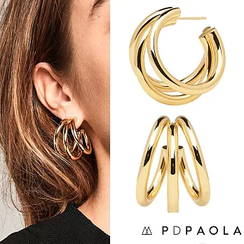PD PAOLA 西班牙時尚潮牌 完美三環耳環 925純銀鑲18K金 TRUE 金色