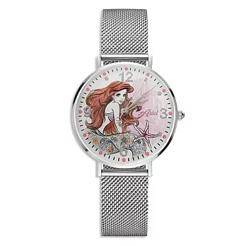 Disney迪士尼 美麗公主系列細緻插畫風格針織鐵帶手錶- 美人魚紅