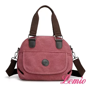 【Lemio】學院風手感帆布兩用波士頓包(魅力紫)