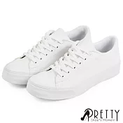 【Pretty】女 休閒鞋 板鞋 素面 綁帶 平底 台灣製 JP25.5 白色