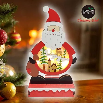 摩達客 木質製彩繪聖誕老公公造型聖誕夜燈擺飾 (電池燈)