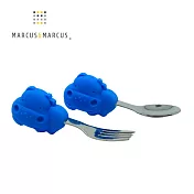 【MARCUS＆MARCUS】動物樂園寶寶手握訓練叉匙-河馬(藍)