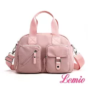 【Lemio】雙口袋防潑水波士頓包(粉紅)