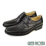 【GREEN PHOENIX】男 紳士皮鞋 商務皮鞋 方頭 渲染 雷射雕花 沾黏式 全真皮 台灣製 EU42 黑色
