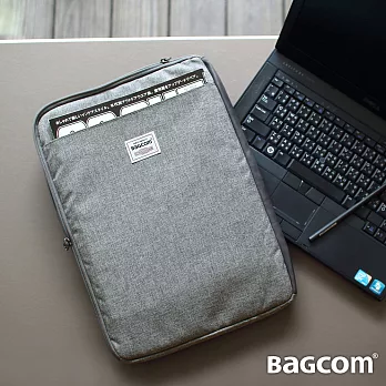 BAGCOM 多夾層好用袋(15’’ laptop ok)-麻灰-搭配專用肩背帶