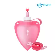 【韓國sillymann】 100%兒童便攜捲式鉑金矽膠心型水瓶-250ml粉色