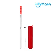 【韓國sillymann】 100%鉑金矽膠攜帶型304不銹鋼吸管套裝--2組紫紅色