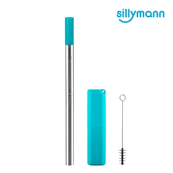 【韓國sillymann】 100%鉑金矽膠攜帶型不銹鋼珍珠吸管套裝-2入藍