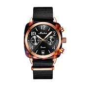 MEIBIN美賓 M1260M 時尚方形琥珀色外框帆布帶手錶 - 黑色