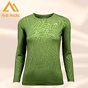 【Anti Arctic】遠紅外線保暖衣-幾何壓紋-女圓領-綠S綠S
