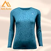 【Anti Arctic】遠紅外線保暖衣-幾何壓紋-女圓領-藍S藍S