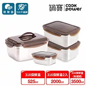 【CookPower 鍋寶】316不鏽鋼保鮮盒耐用4入組  EO-BVS35112001Z25031