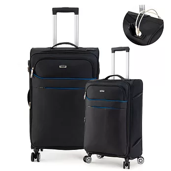 DF travel - 紀錄時光可充電可加大20+28吋防潑水布面行李箱黑色