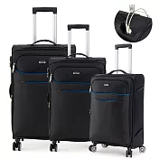 DF travel - 紀錄時光可充電可加大防潑水布面行李箱三件組黑色