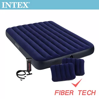 INTEX經典雙人加大(fiber-tech)充氣床墊-寬152cm-特惠組合(附手壓幫浦+枕頭*2)(64765)