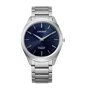 CITIZEN GENT’S光動能鈦金屬職場時尚腕錶-銀X藍