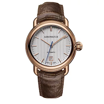 AEROWATCH 瑞士愛羅錶 - 直條紋白面機械錶款