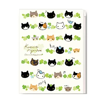 San-X 小襪貓貓朋友幸運草系列雙開夾鏈袋文件夾。幸運草