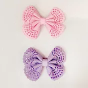 英國Ribbies 典雅洞洞蝴蝶結髮夾(2入)-淺粉/淺紫