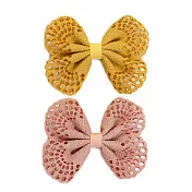 英國Ribbies 典雅洞洞蝴蝶結髮夾(2入)-黃/玫瑰粉