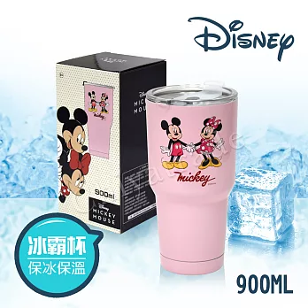 【迪士尼Disney】雙層不鏽鋼真空 冰霸保冰保溫杯 巨無霸鋼杯 隨行杯 900ml-米奇米妮(正版授權)
