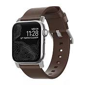 美國NOMADxHORWEEN Apple Watch專用皮革錶帶-摩登款(42/44mm) 棕皮銀扣