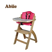 Abiie Beyond Junior Y成長型高腳餐椅原木色+椅墊 覆盆莓