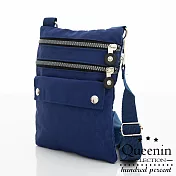 DF Queenin日韓 - 輕時尚多層收納防潑水斜背小包-共5色藍色