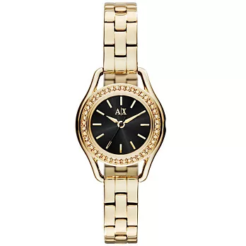 A|X Armani Exchange 經典復古貴氣都市晶鑽腕錶-黑X金