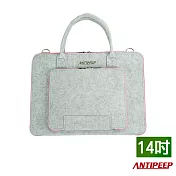 【ANTIPEEP】極簡時尚厚版毛氈手提電腦包/平板包(14吋)-淺灰+粉