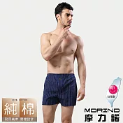 【MORINO摩力諾】純棉透氣居家舒適格紋平口褲/四角褲 M 深藍條紋