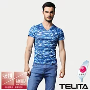 【TELITA】吸汗快乾涼爽迷彩風短袖衣/T恤 L 藍色