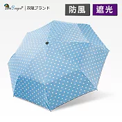 【雙龍牌】降溫涼感小無敵三折傘雨傘陽傘(防風防曬抗UV黑膠傘B6313)天藍圓點
