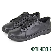 【GREEN PHOENIX】男 休閒鞋 素色 百搭 綁帶 平底 台灣製 JP26 全黑色