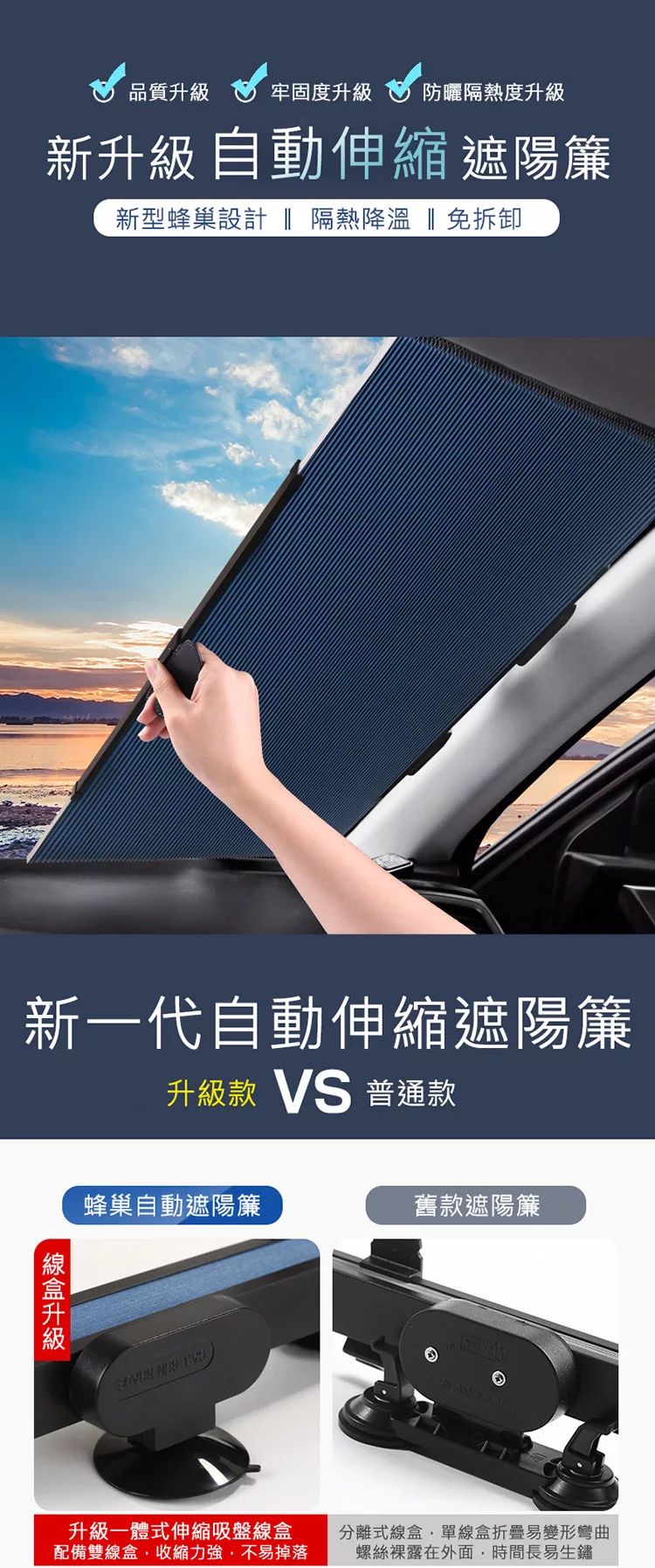 博客來 蜂巢式雙層汽車前擋遮陽簾伸縮隔熱遮陽簾 65cm