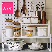 【Homely Zakka】日式簡約木質藝鐵多功能分層置物架/湯鍋隔層收納架/整理架 大+小